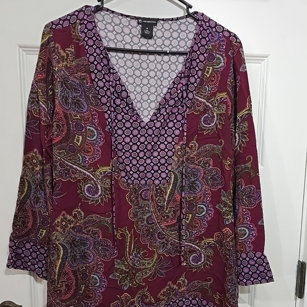 New Directions Boho Paisley V-Neck Blouse - Purple